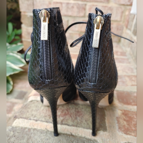 PRISTINE! JIMMY CHOO "FELINE" BLUE SUEDE AND ELAPHE SNAKE BOOTIES, 39 - Picture 10 of 16